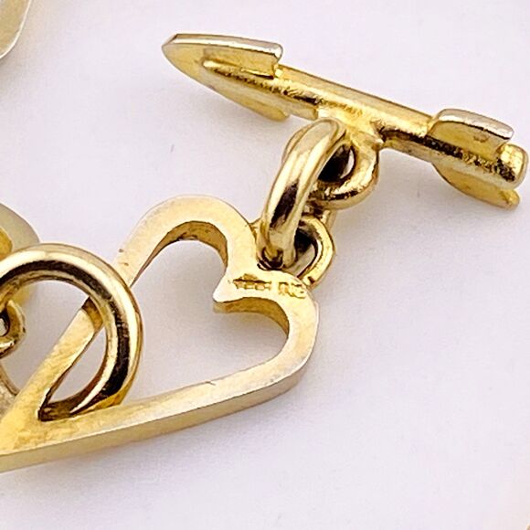 Chunky Heart Link Bracelet Gold Over Sterling Vermeil 6.25 In Arrow Clasp Retro - Picture 4 of 4
